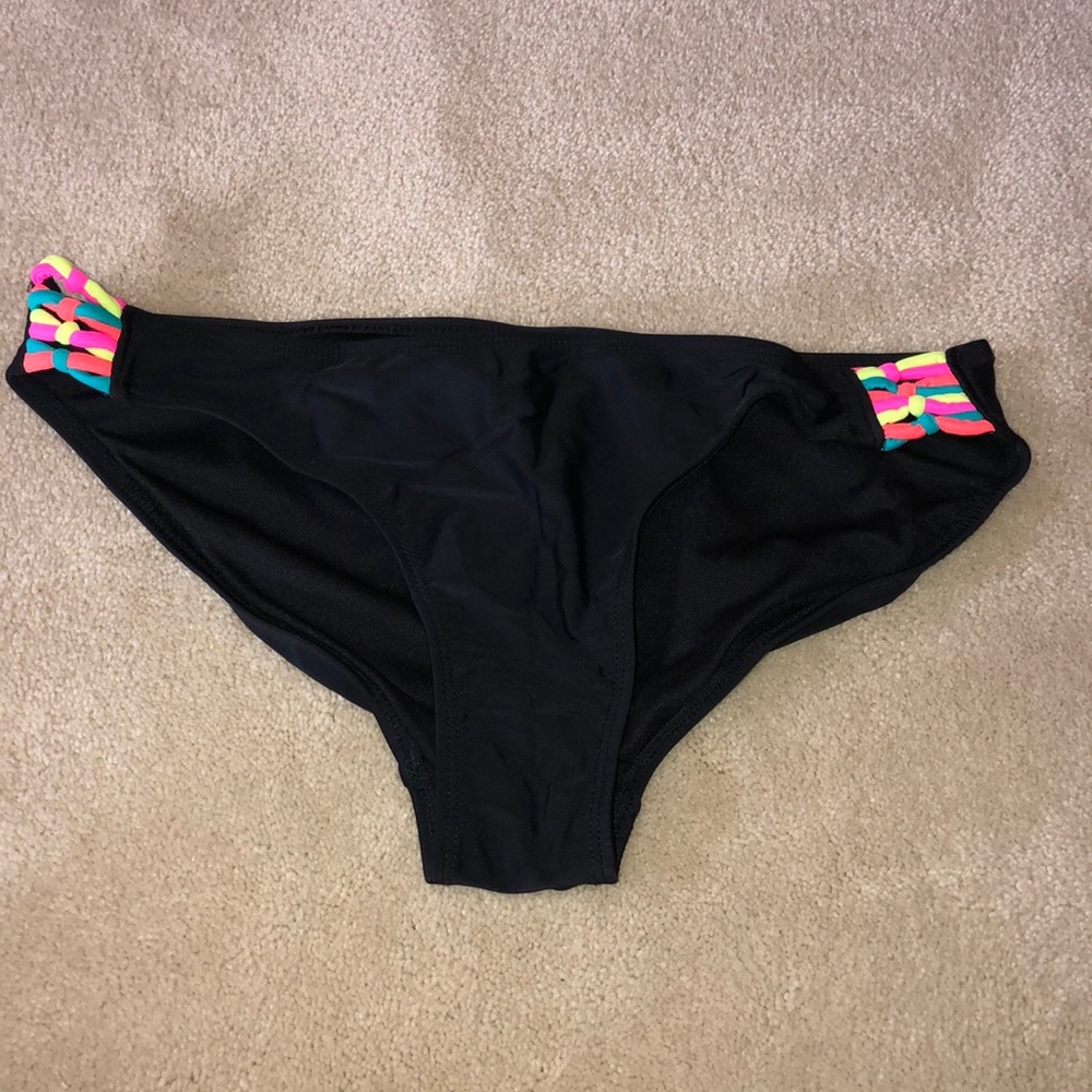 Black Bikini Bottoms with Multicolored Hip Design